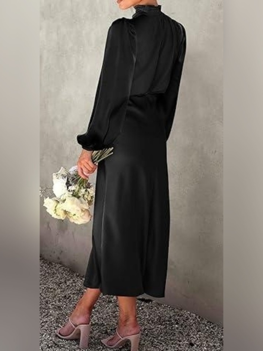 NWT BTFBM Black High-Neck Satin Midi Dress Large - Picture 2 of 5